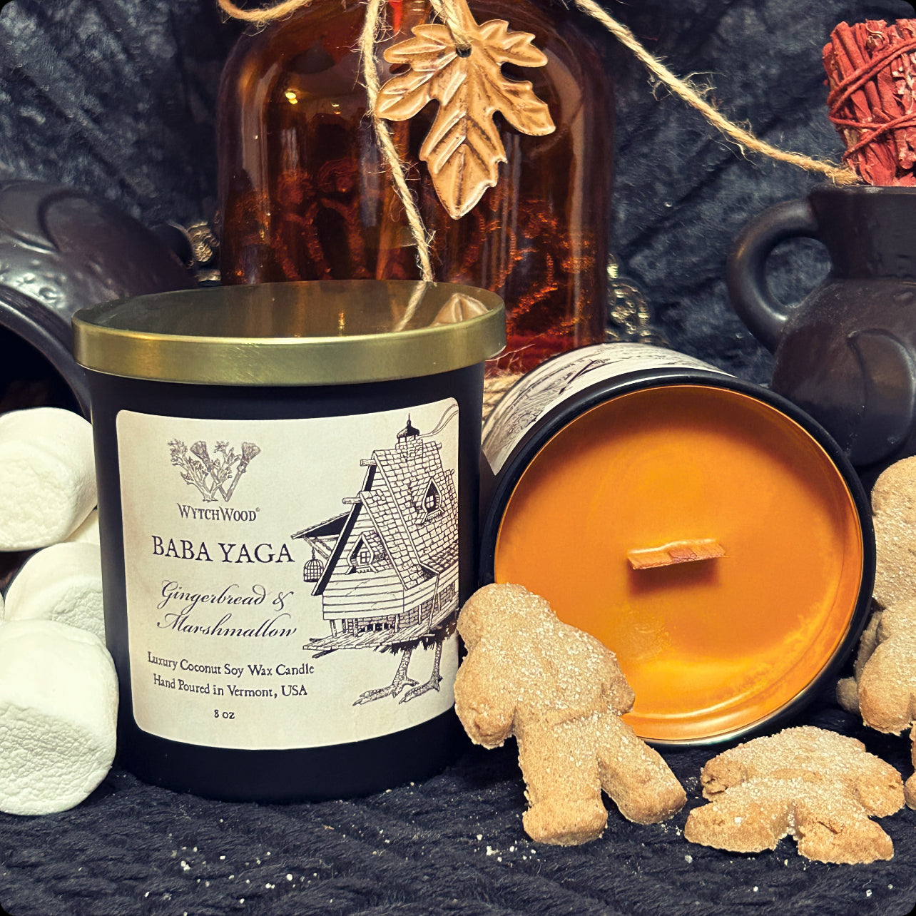 Baba Yaga Gingerbread 7 Marshmallow 8oz Candle Wooden Wick