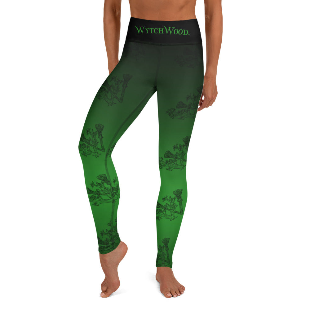 WytchWood Yoga Leggings - Black with Woodland Green Fade