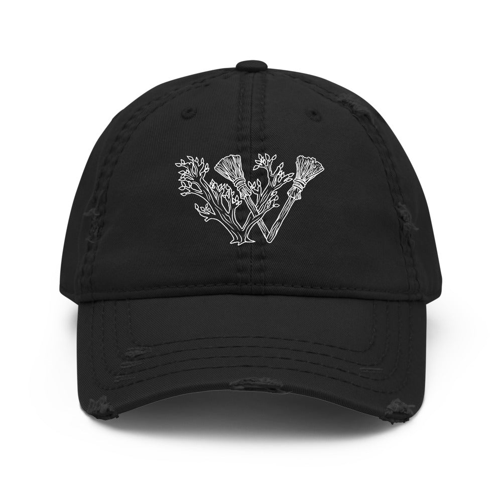 WytchWood Traditional Embroidered Dad Hat - Black with White Stitching